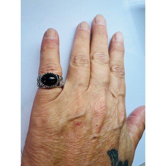 Sterling Silver 925 Oval Cabochon Black Rutile Quartz Wide Band Women's Ring 6.5 - Picture 8 of 13